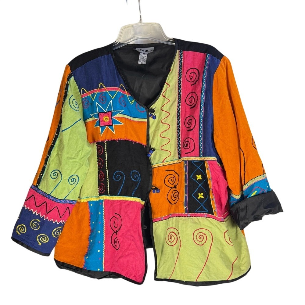 Indigo Moon Patchwork Embroidered Jacket Women's … - image 1